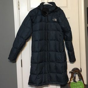 Navy blue North Face long down coat